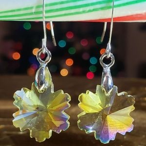 Sterling Silver Earrings with Yellow Crystal Snowflakes